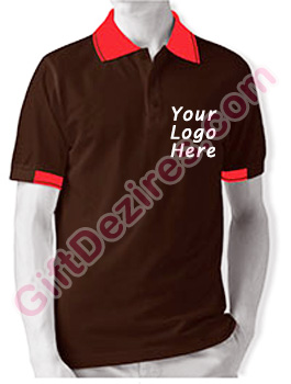 Designer Cocoa and Red Color Company Logo Printed T Shirts
